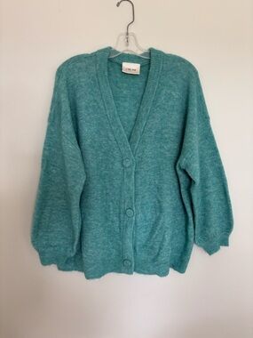 Cream Teal Knit Cardigan | Cozy Button Front Sweater | Soft Slouchy Fit